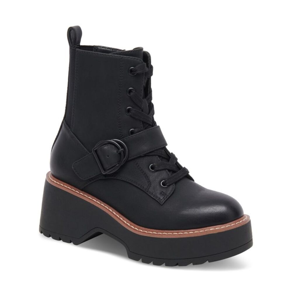AQUA COLLEGE Womens Black 1-1/2" Pull-Tab Up Gecko Leather Booties 11 M